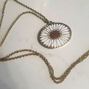 Cloisart Enamel Floral Necklace signed marked vintage 1960s 1970s white flowers